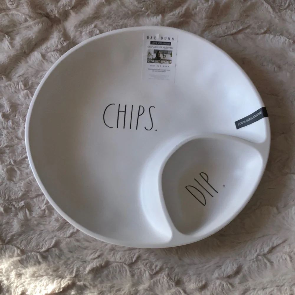 Rae Dunn White CHIPS & DIP Melamine Divided Serving Platter